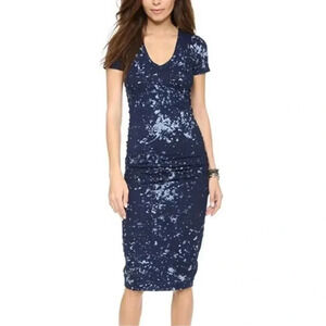 93 Monrow Bleach Splatter V Neck Scrunch T Shirt Dress